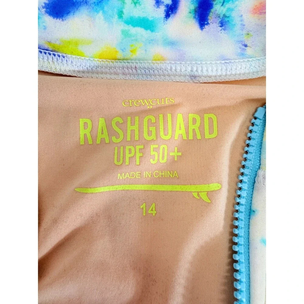J.Crew Crewcuts Girls Rash‎ Guard One Piece Long Sleeve Tie Dye Swimsuit Size 14
